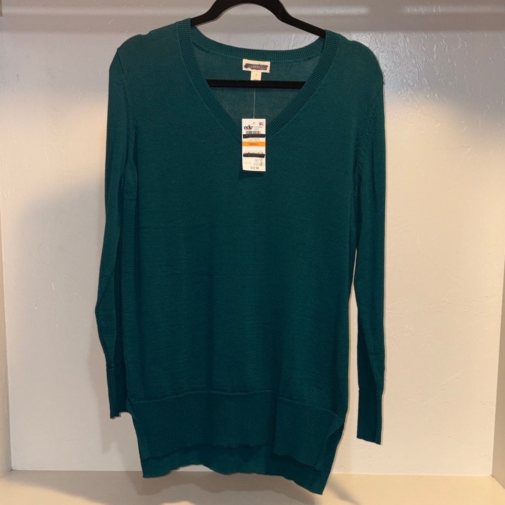 Teal V-Neck Women's Blouse